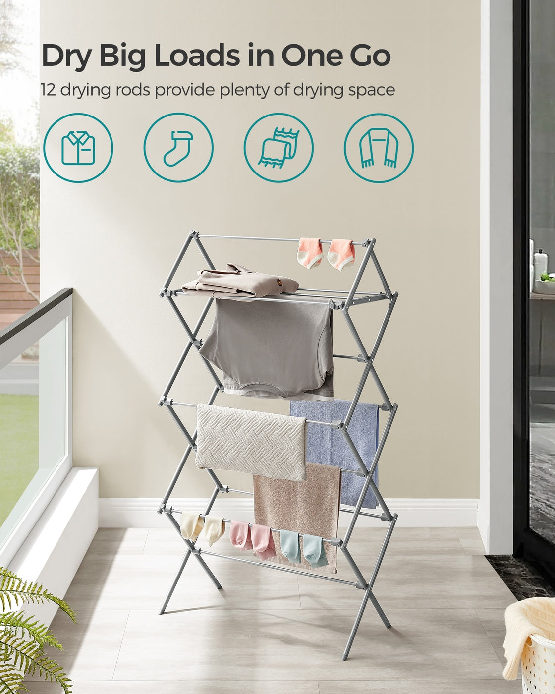 Foldable Clothes Airer, Compact Drying Rack, White - image 20