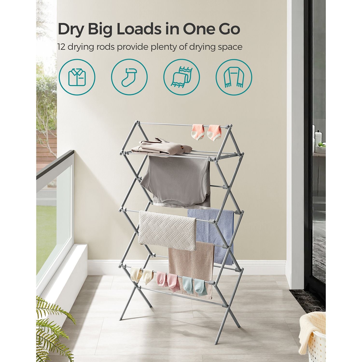 Foldable Clothes Drying Rack with Steel Frame - HWLEXTRA 