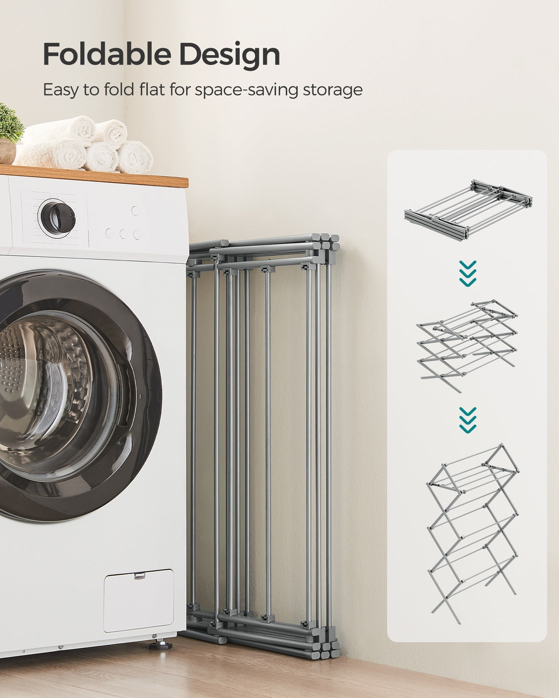 Foldable Clothes Airer, Compact Drying Rack, White - image 21