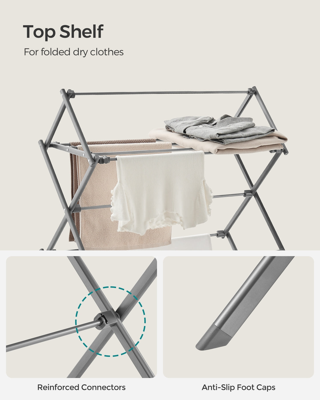 Foldable Clothes Airer, Compact Drying Rack, White - image 22