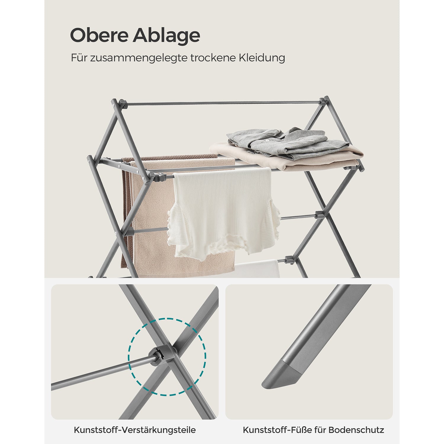 Foldable Clothes Drying Rack with Steel Frame - HWLEXTRA 
