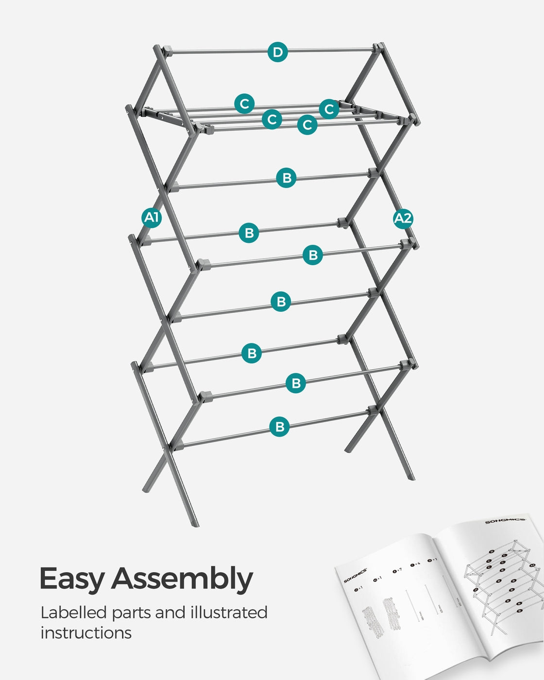Foldable Clothes Airer, Compact Drying Rack, White - image 24