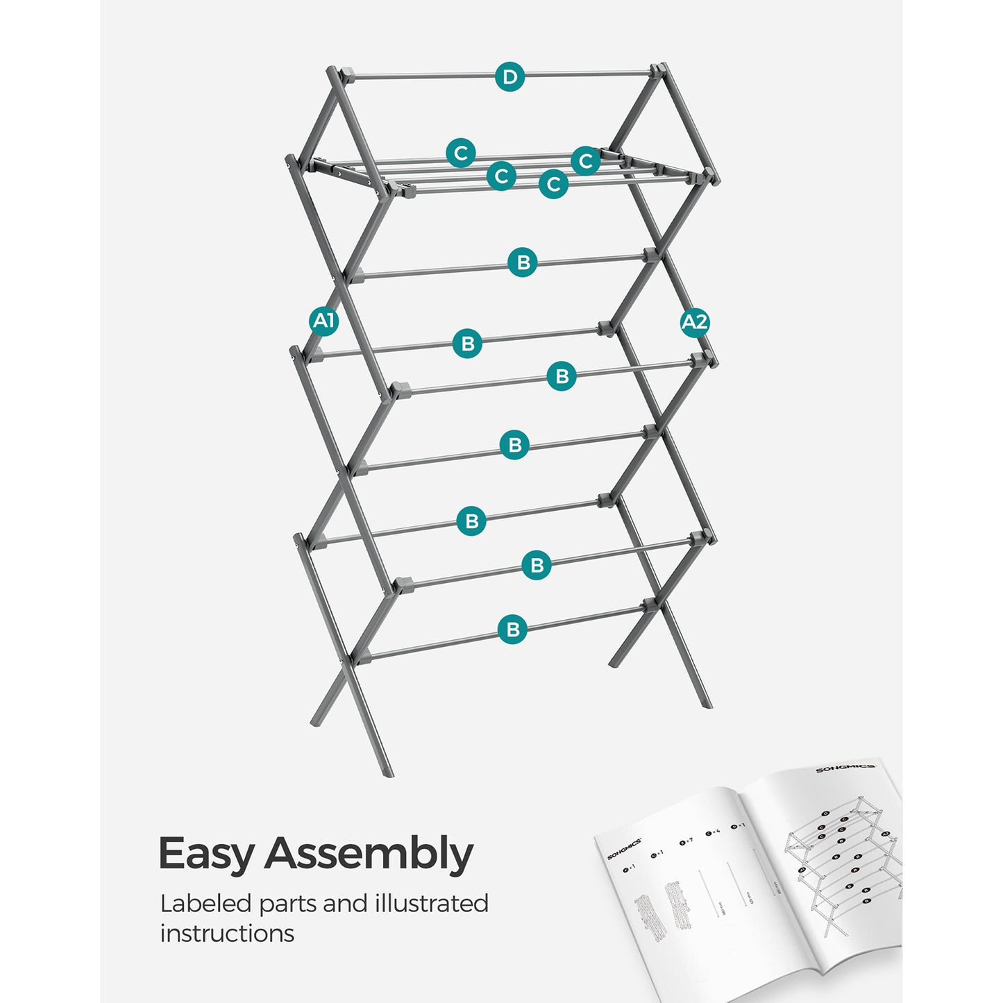 Foldable Clothes Drying Rack with Steel Frame - HWLEXTRA 