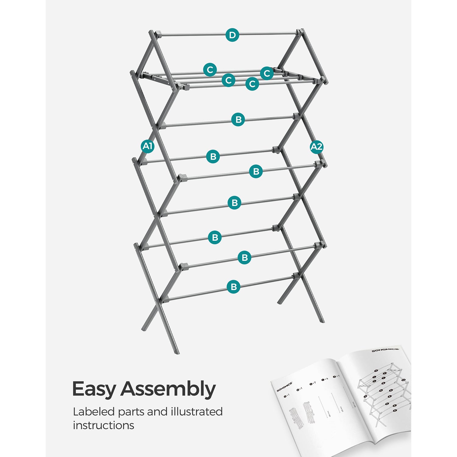 Foldable Clothes Drying Rack with Steel Frame - HWLEXTRA 