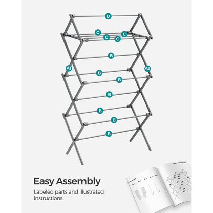 Foldable Clothes Drying Rack with Steel Frame - HWLEXTRA 