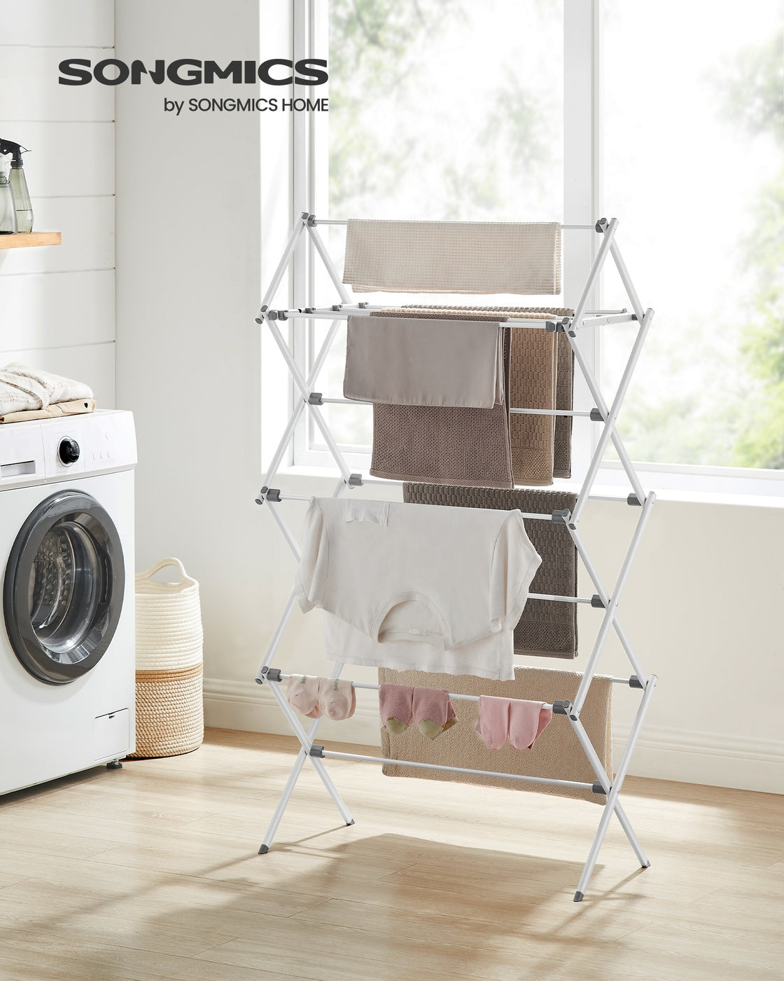 Foldable Clothes Airer, Compact Drying Rack, White - image 3