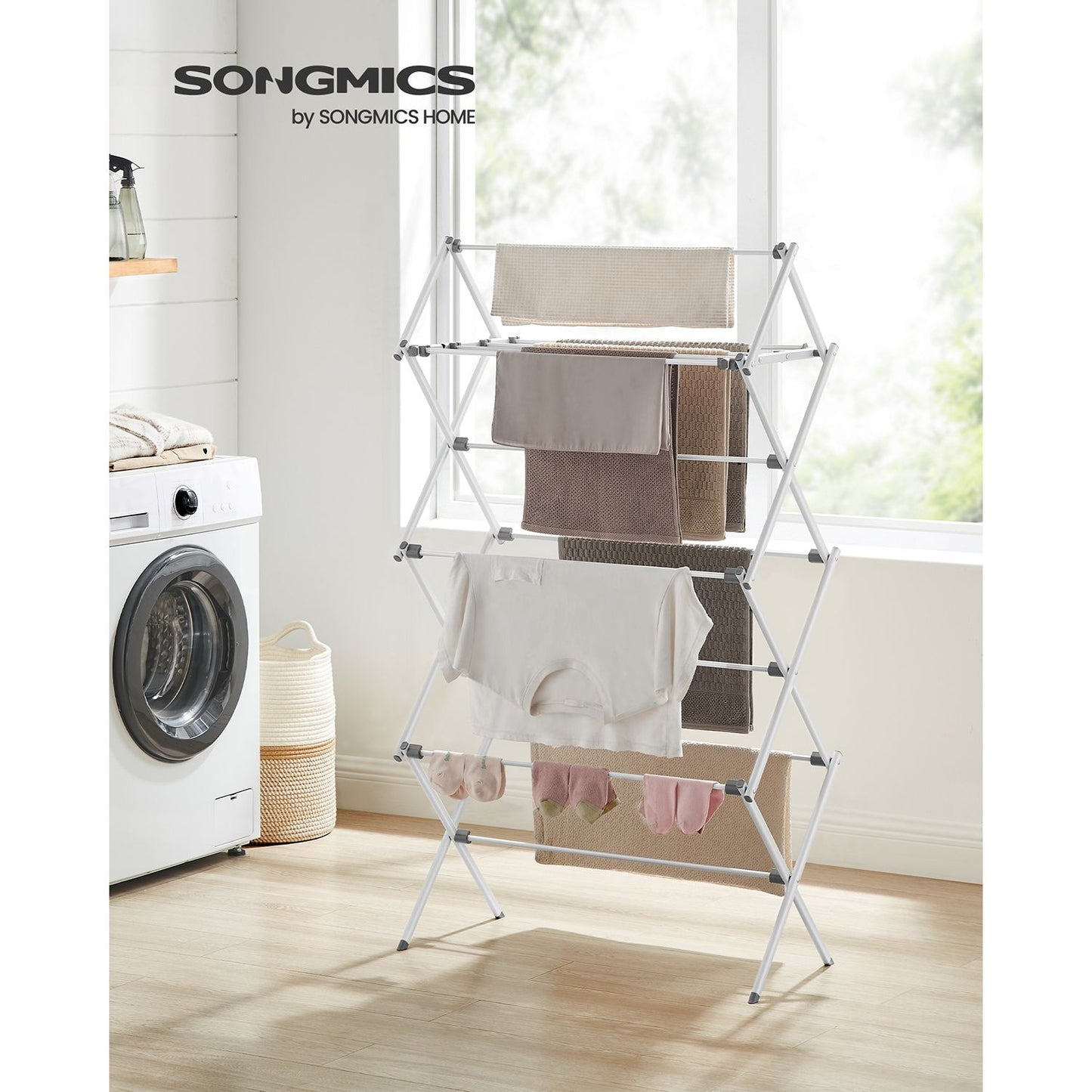 Foldable Clothes Drying Rack with Steel Frame - HWLEXTRA 
