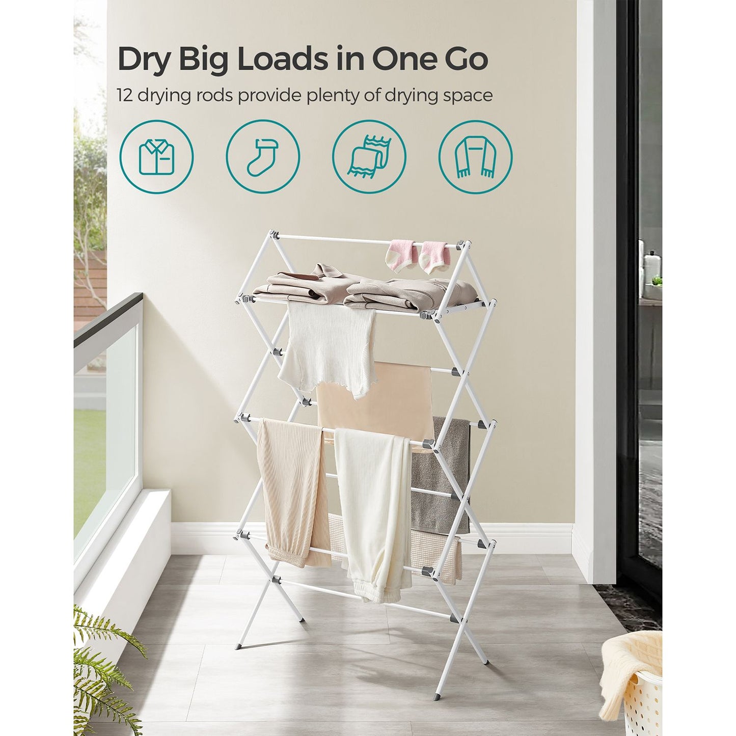 Foldable Clothes Drying Rack with Steel Frame - HWLEXTRA 
