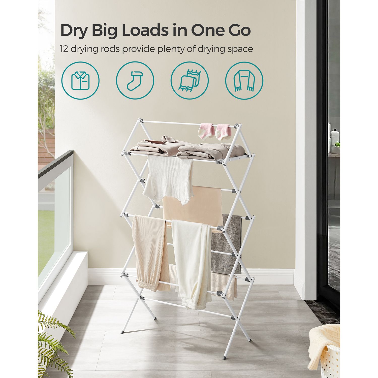 Foldable Clothes Drying Rack with Steel Frame - HWLEXTRA 
