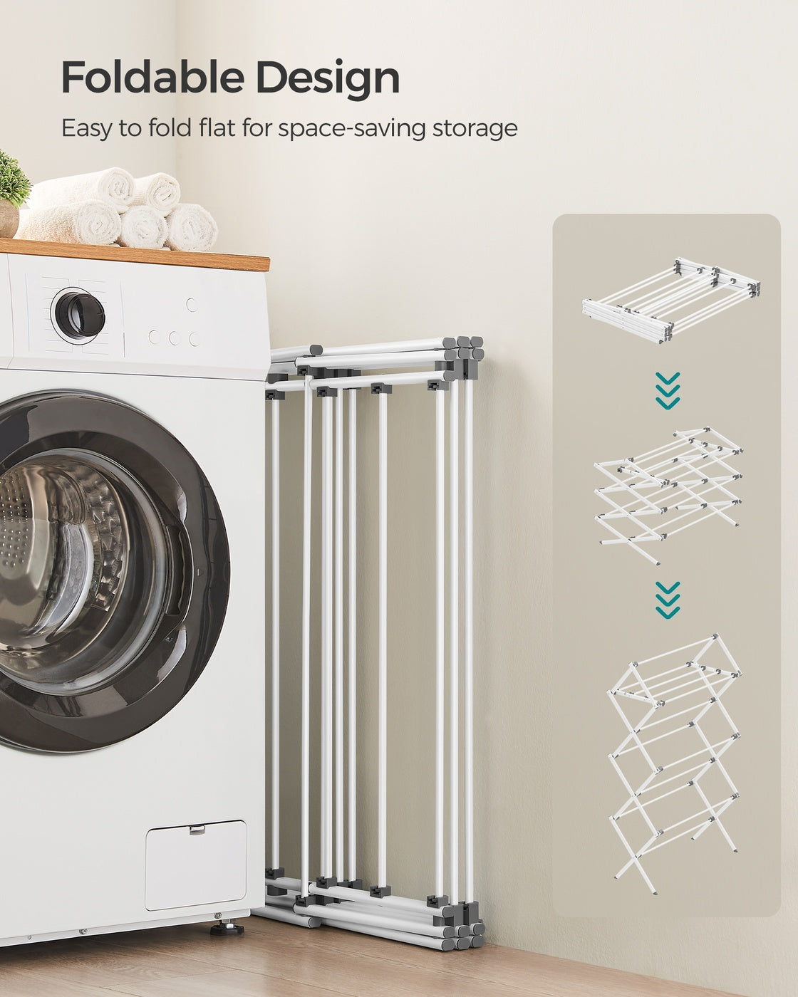 Foldable Clothes Airer, Compact Drying Rack, White - image 5