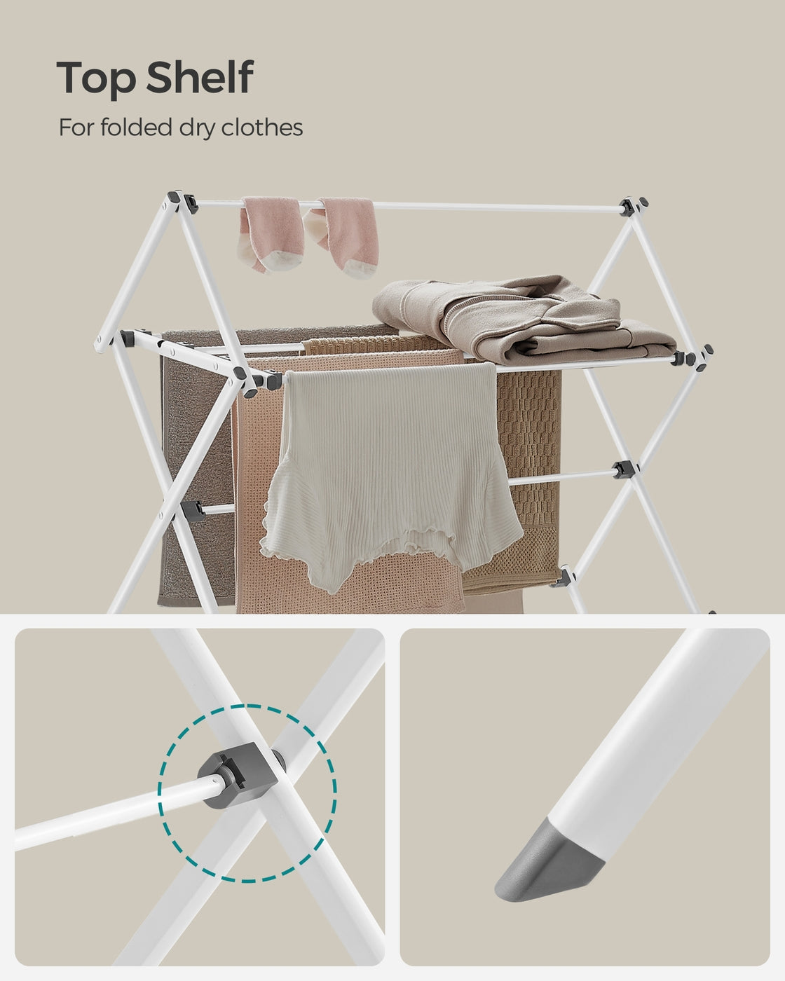 Foldable Clothes Airer, Compact Drying Rack, White - image 6