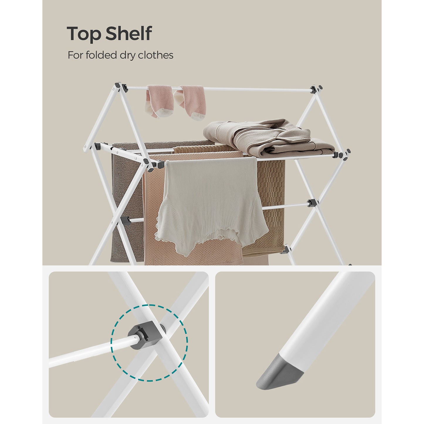 Foldable Clothes Drying Rack with Steel Frame - HWLEXTRA 