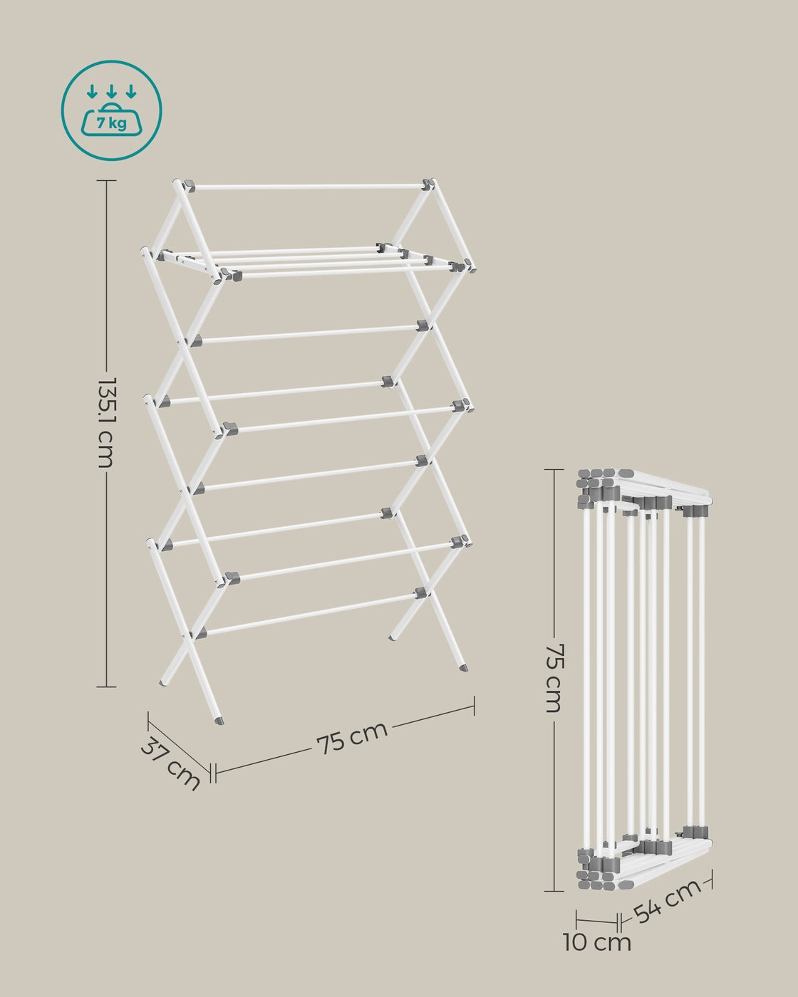 Foldable Clothes Airer, Compact Drying Rack, White - image 7