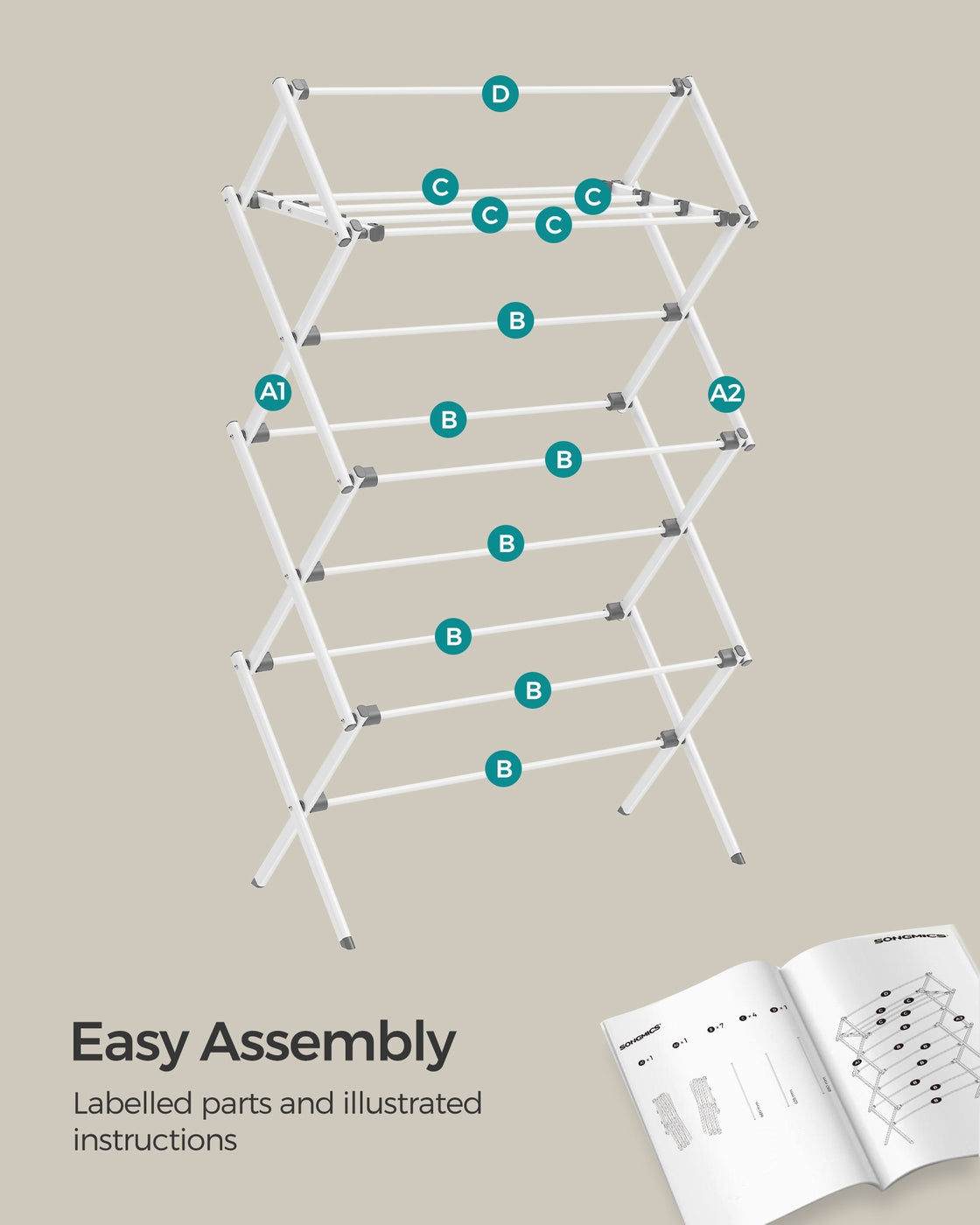 Foldable Clothes Airer, Compact Drying Rack, White - image 8