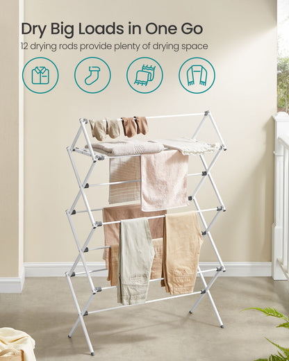 Foldable Clothes Drying Rack, Laundry Drying Rack, Clothes Airer, Steel Frame, Pearl White