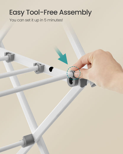 Foldable Clothes Drying Rack, Laundry Drying Rack, Clothes Airer, Steel Frame, Pearl White