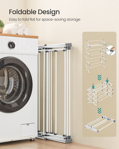 Foldable Clothes Drying Rack, Laundry Drying Rack, Clothes Airer, Steel Frame, Pearl White