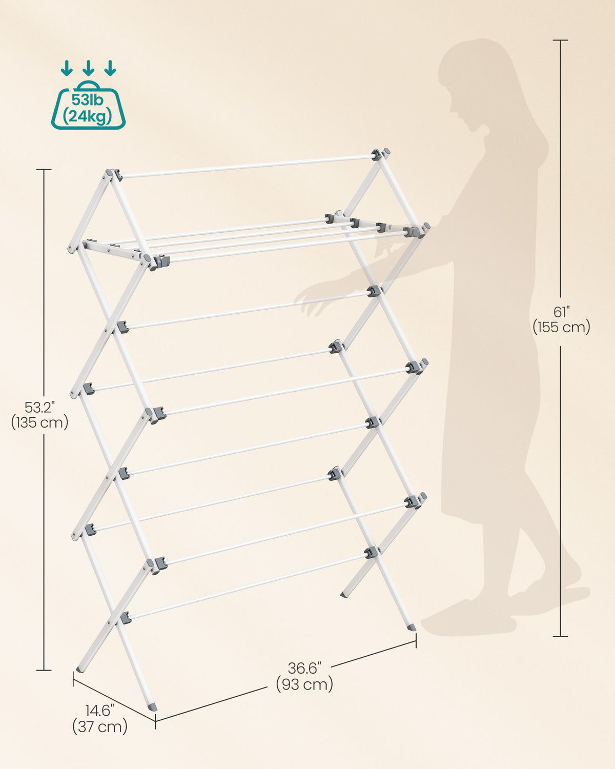 Foldable Clothes Drying Rack, Laundry Drying Rack, Clothes Airer, Steel Frame, Pearl White