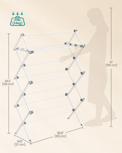 Foldable Clothes Drying Rack, Laundry Drying Rack, Clothes Airer, Steel Frame, Pearl White