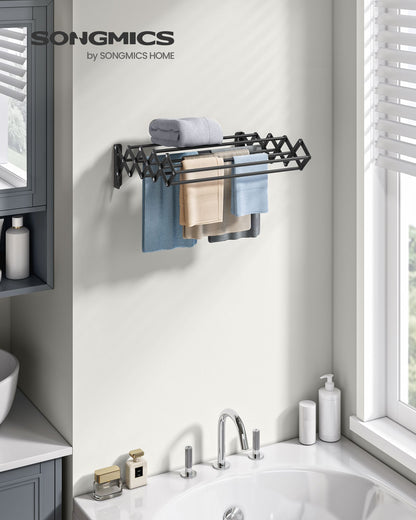 Wall-Mounted Expandable Steel Clothes Drying Rack with 9 Hanging Rods