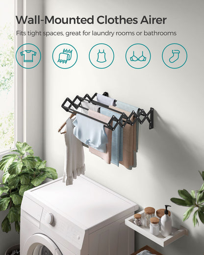 Wall-Mounted Expandable Steel Clothes Drying Rack with 9 Hanging Rods