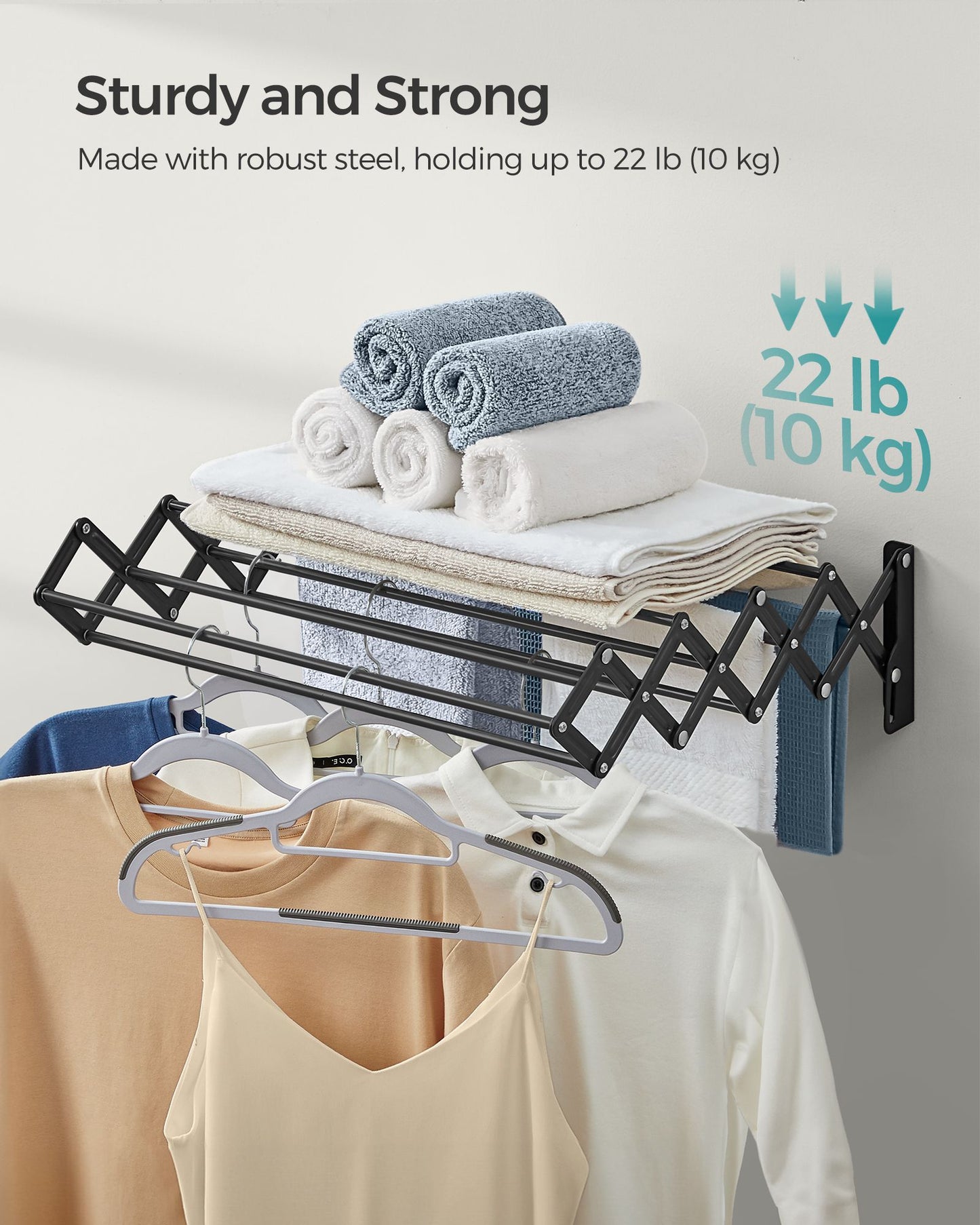 Wall-Mounted Expandable Steel Clothes Drying Rack with 9 Hanging Rods