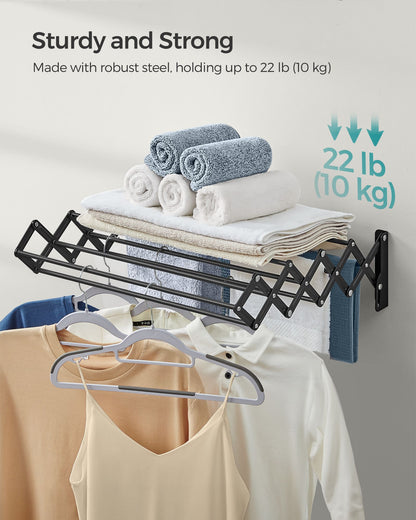 Wall-Mounted Expandable Steel Clothes Drying Rack with 9 Hanging Rods