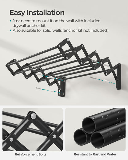 Wall-Mounted Expandable Steel Clothes Drying Rack with 9 Hanging Rods