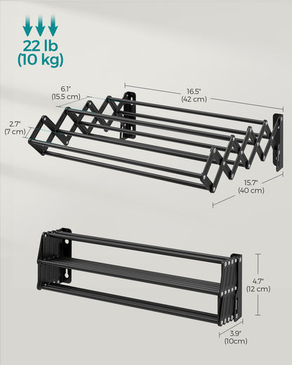 Wall-Mounted Expandable Steel Clothes Drying Rack with 9 Hanging Rods