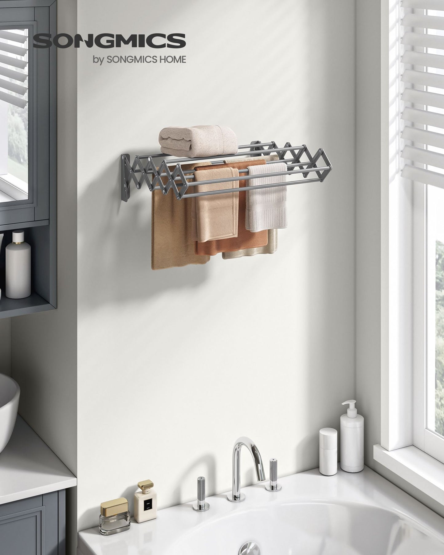 Wall-Mounted Expandable Steel Clothes Drying Rack with 9 Rods