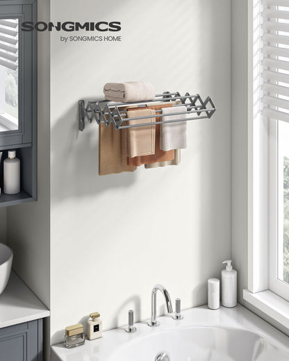 Wall-Mounted Expandable Steel Clothes Drying Rack with 9 Rods