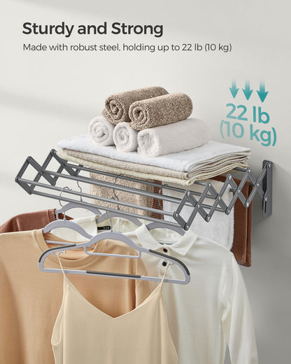 Wall-Mounted Expandable Steel Clothes Drying Rack with 9 Rods