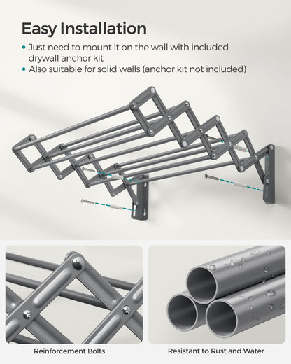 Wall-Mounted Expandable Steel Clothes Drying Rack with 9 Rods