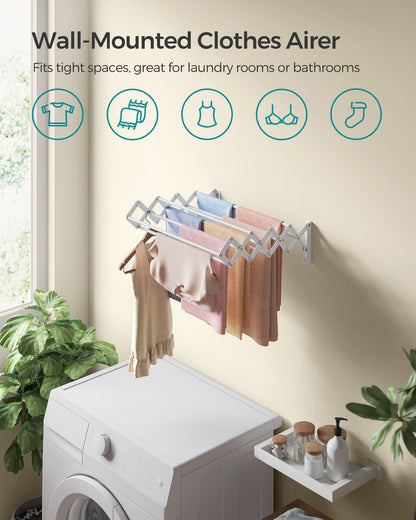 Wall-Mounted Expandable Steel Clothes Drying Rack with 9 Rods
