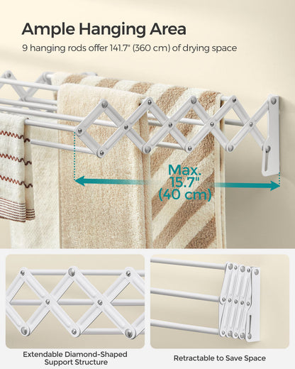 Wall-Mounted Expandable Steel Clothes Drying Rack with 9 Rods