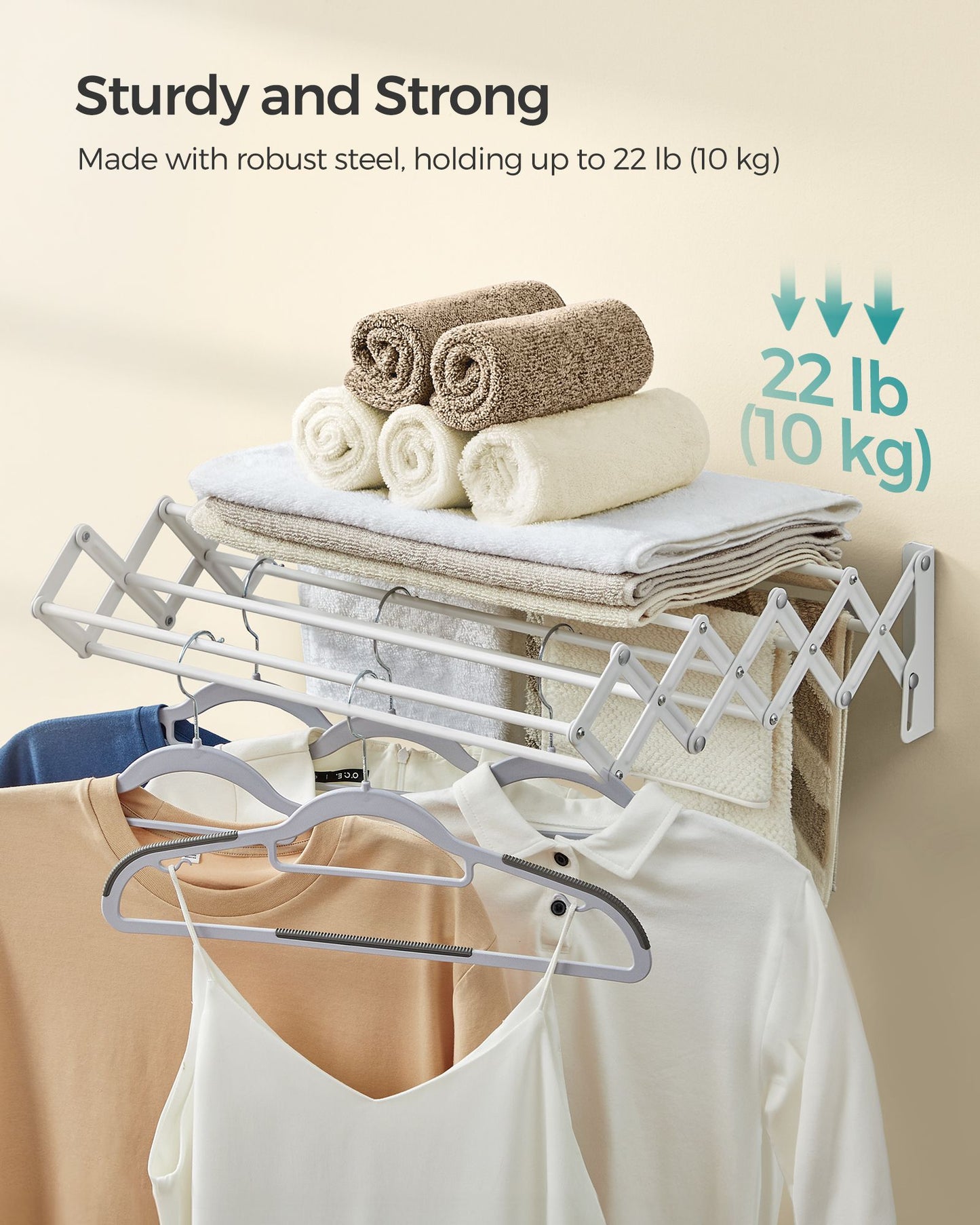 Wall-Mounted Expandable Steel Clothes Drying Rack with 9 Rods