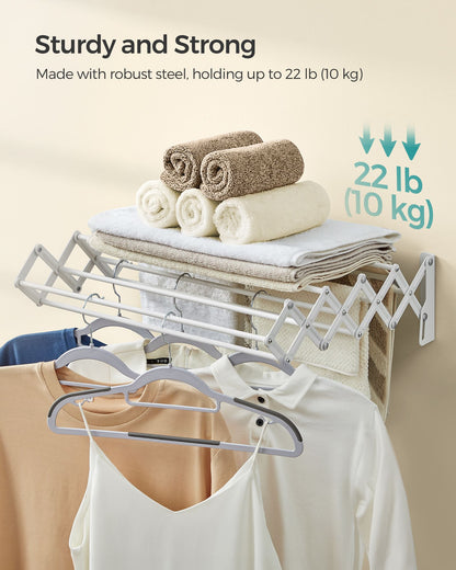 Wall-Mounted Expandable Steel Clothes Drying Rack with 9 Rods