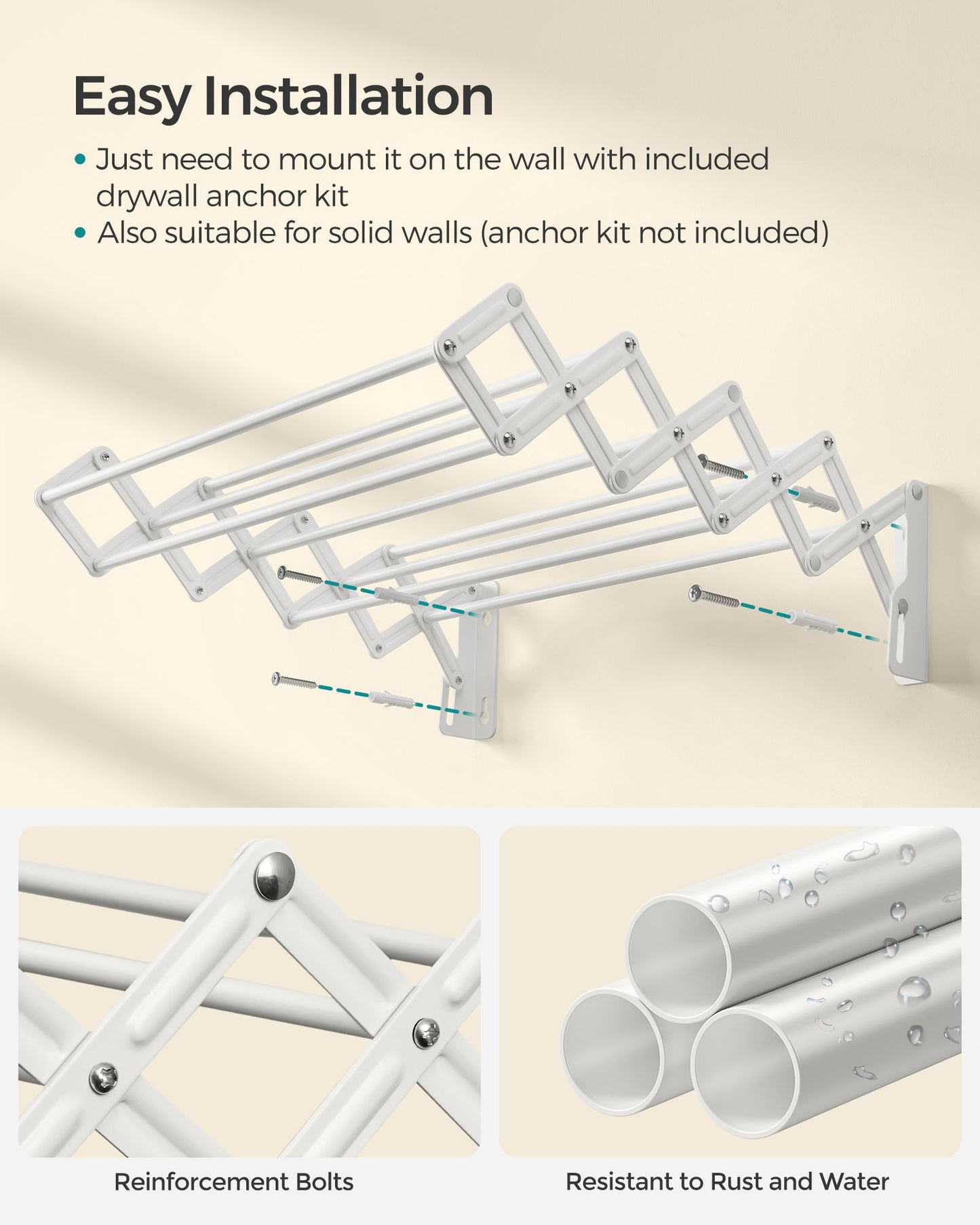 Wall-Mounted Expandable Steel Clothes Drying Rack with 9 Rods