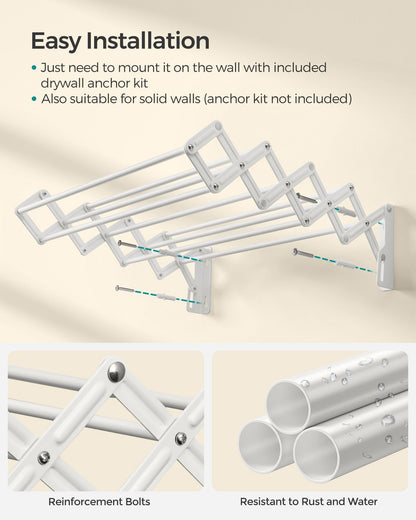Wall-Mounted Expandable Steel Clothes Drying Rack with 9 Rods