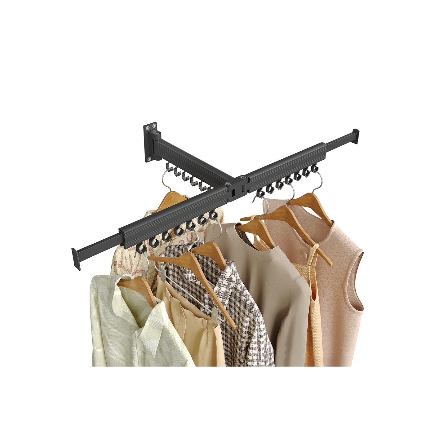 Clothes Drying Rack Wall-Mounted Foldable Arms Ink Black