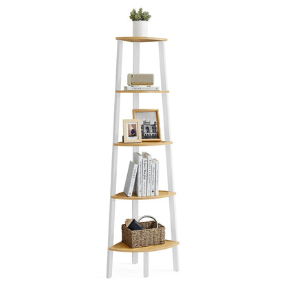 5-Tier Corner Shelf Unit Natural Oak and Matte White - image 1