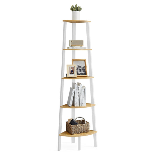 5-Tier Corner Shelf Unit Natural Oak and Matte White - image 1