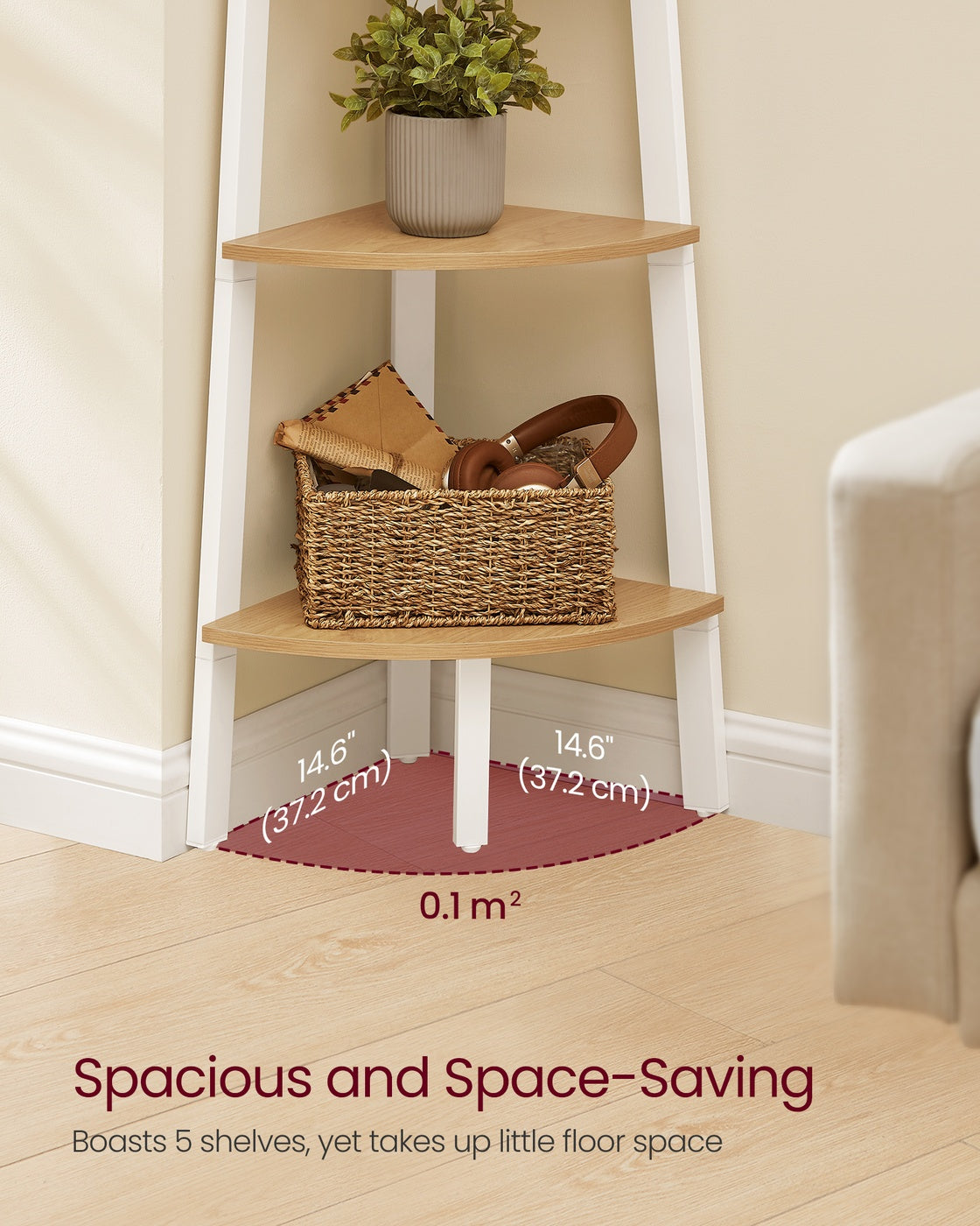 5-Tier Corner Shelf Unit Natural Oak and Matte White - image 3