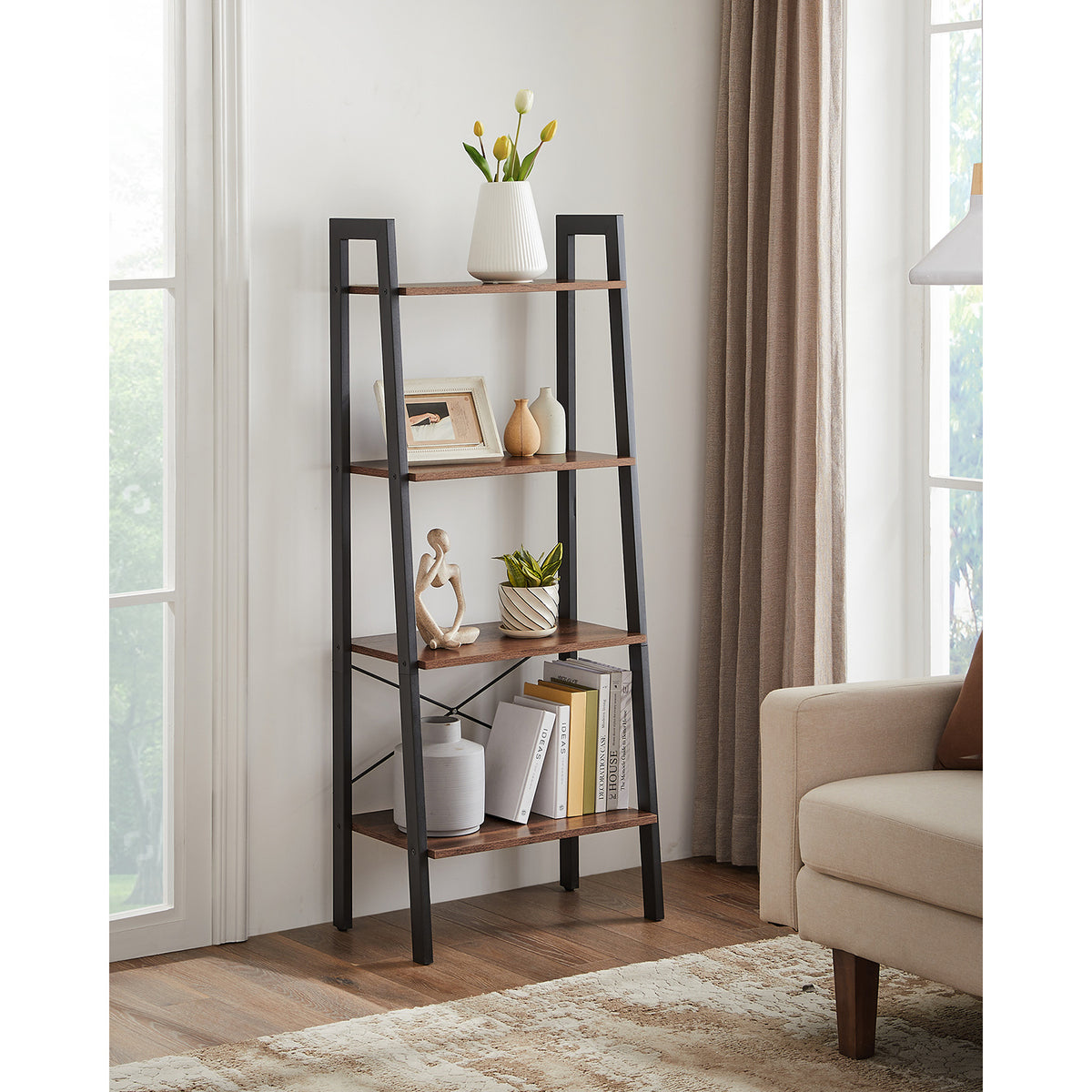 Ladder Shelf, 4-Tier Bookshelf, Storage Rack Shelves