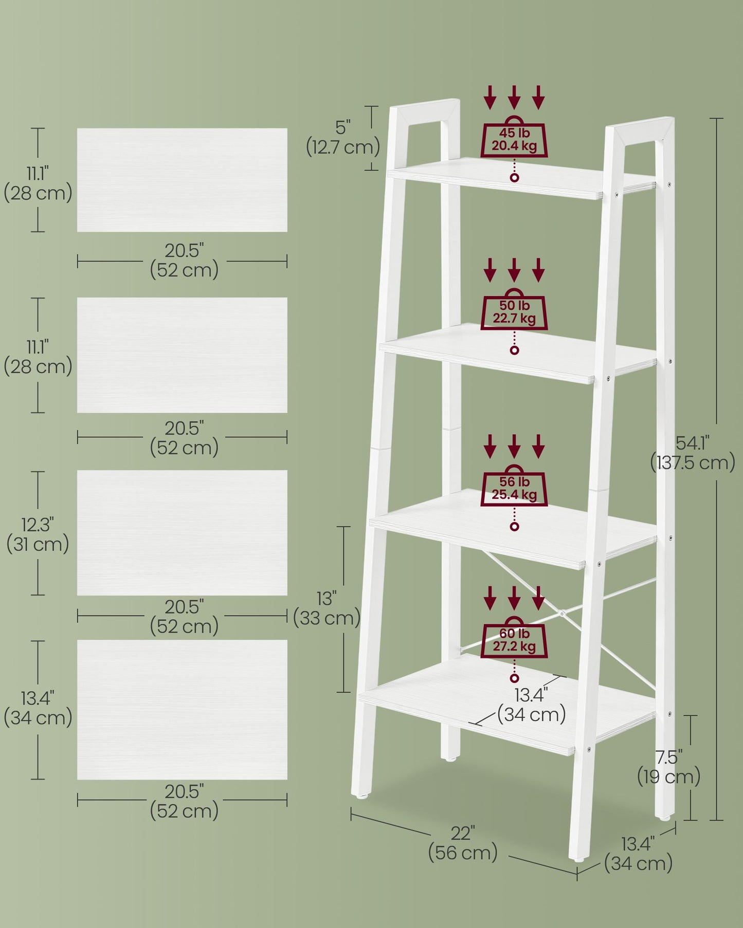 4-Tier Ladder Shelf with Steel Frame