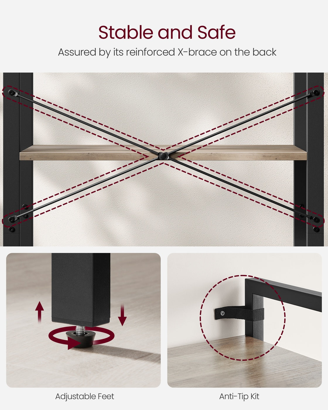 Bookshelf, 4-Tier Bookcase, Living Room Standing Unit Shelf