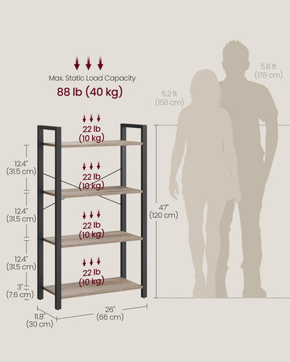 Bookshelf, 4-Tier Bookcase, Living Room Standing Unit Shelf