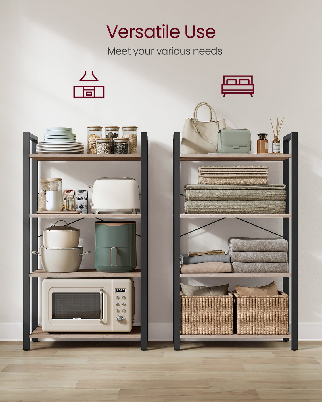 Bookshelf, 4-Tier Bookcase, Living Room Standing Unit Shelf