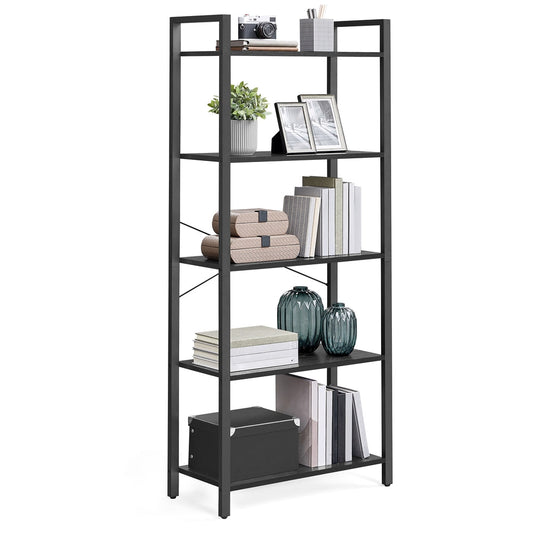 5-Tier Standing Bookshelf Ebony Black and Ink Black - image 1