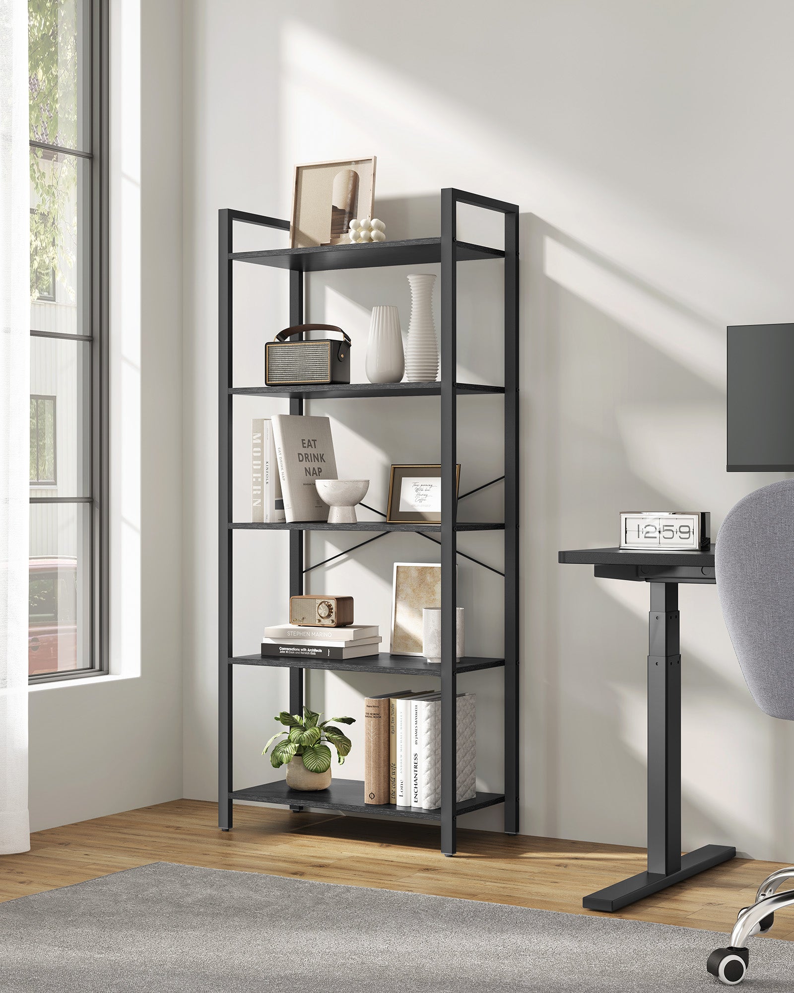5-Tier Bookshelf with Steel Frame - HWLEXTRA 